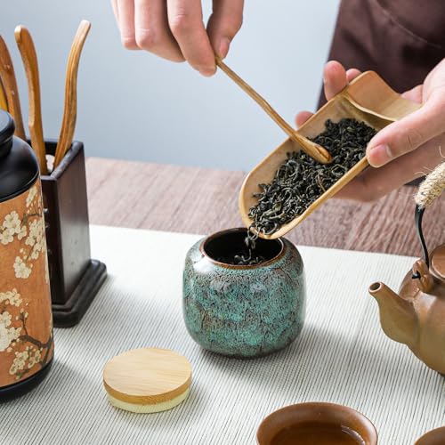 6oz Ceramic Tea Canister with Airtight Wooden Lid - Flambe Glaze