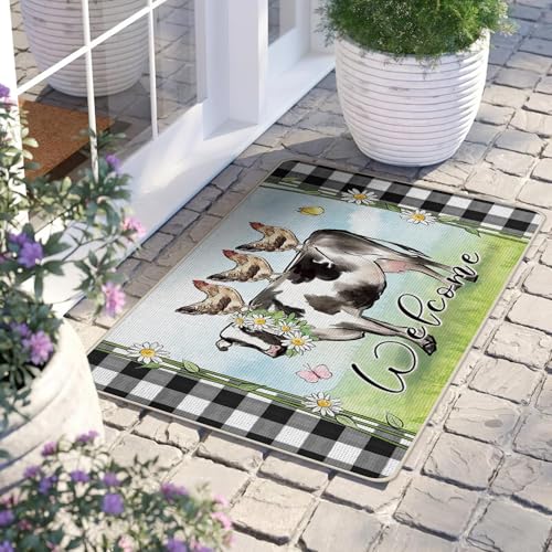 Spring Summer Farm Animals Welcome Front Door Mat - Cow Hen Welcome Mat