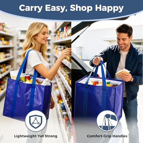 WISELIFE Reusable Grocery Bags - 33L Foldable & Waterproof Shopping Totes