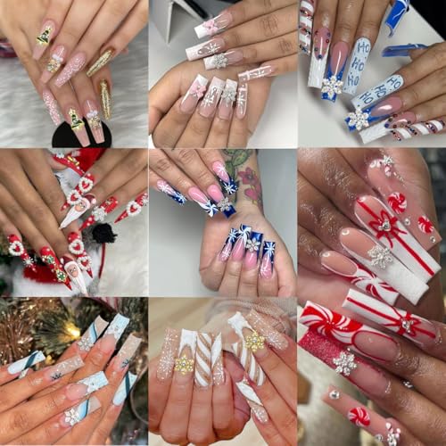 PODUOJIEYI 19Pcs Christmas Nail Art Charms 3D Alloy Xmas Tree Snowflake Gems