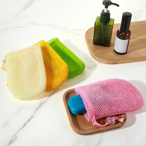 Abeillo 6 Pack Mesh Soap Bags Exfoliating Bar Soap Pouches with Drawstring