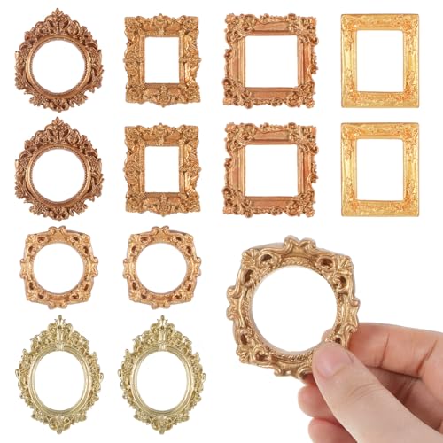 12 Mini Gold Picture Frames Set - Vintage Baroque Resin Photo Frames