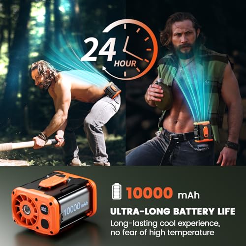 coldSky Medium Orange Waist Clip Fan - 5 Speeds for 24H Cooling
