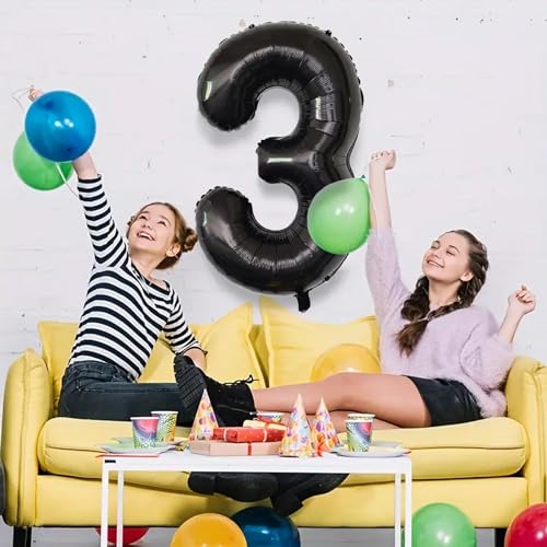 Giant 40-Inch Black Number 3 Balloon for Party Decorations