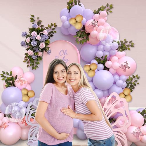Butterfly Balloon Arch Kit - Pink & Purple with Gold Balloons