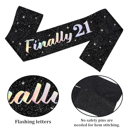 21st Birthday Sash with Glitter - Elegant Black Party Decoration