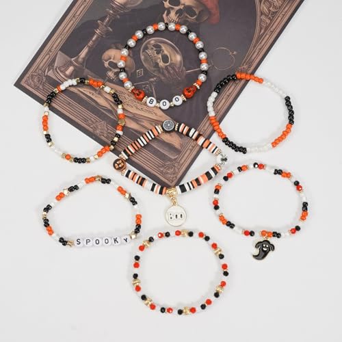 Lonext Halloween Bracelet Stack with Ghost & Pumpkin Charms