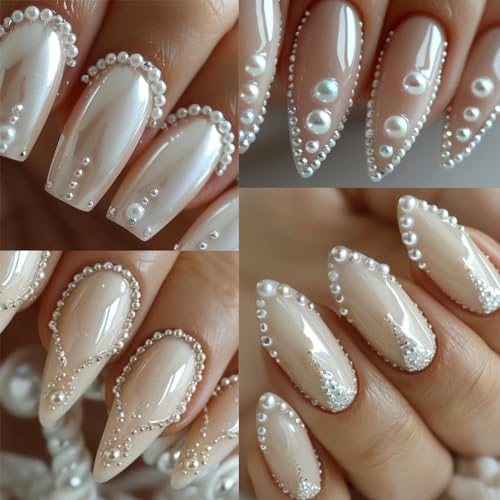 SUTOKAKA White Round & Half Round Nail Pearls 3D Flatback Charms