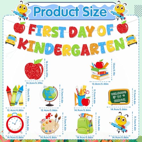 First Day of Kindergarten Decorations Set - 11PCS Glitter Banners & Swirls