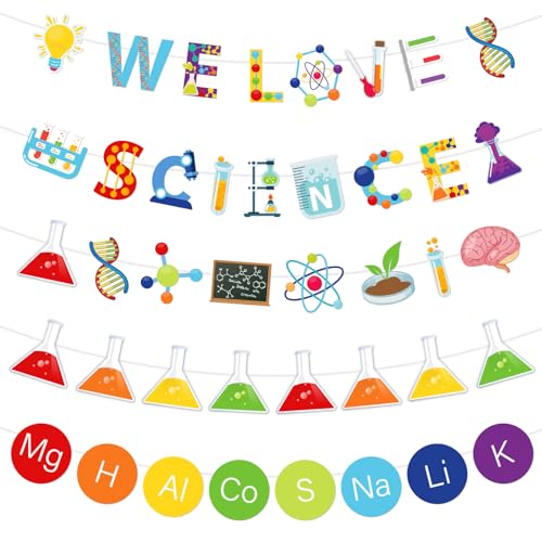 Science Party Banners Set - 5pcs 'We Love Science' Garland for Classroom & Birthday Decor