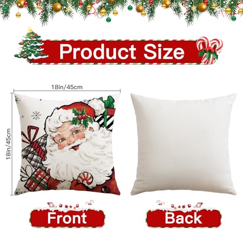 Merry Christmas Throw Pillow Covers 18x18 Inch Set of 4 - Red