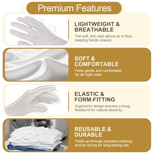 FOTKYXH 32PCS Thin White Cotton Gloves for Dry Hands Eczema Overnight Spa