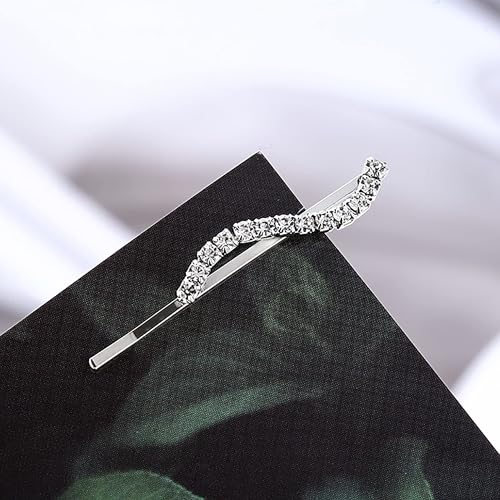 Rhinestone Bobby Pins Set, Silver Crystal Hair Clips 6 Pack