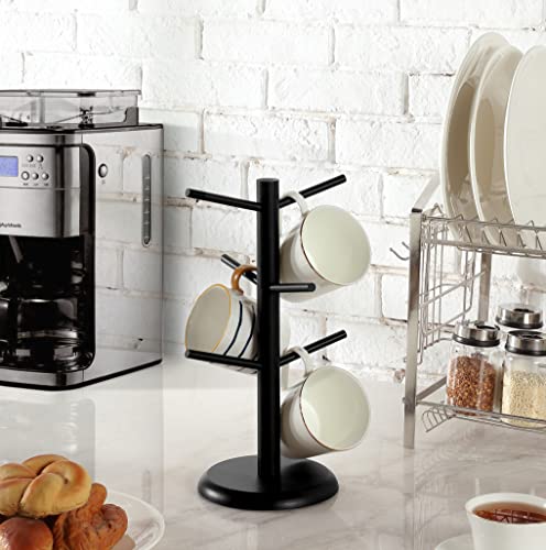 Black Coffee Mug Holder Tree with 6 Hooks for Space Saving