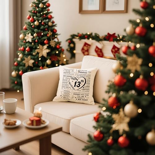 13th Birthday Gift Throw Pillow Cover - 18x18 Inch Inspirational Keepsake