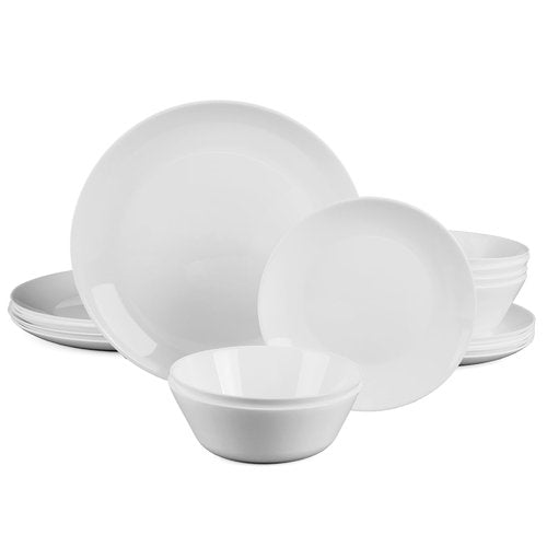 Dinnerware Sets for 6, LaGlint 18 Pieces Opal Glass Plates and Bowls Set, Dishwasher and Microwave Safe Dish Dinning Ware, Chip and Scratch Resistant Dishware White
