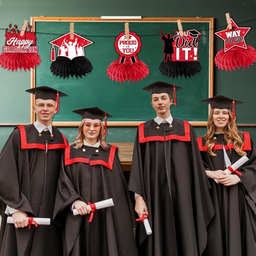 Red Graduation Decorations 2026 - 12Pcs Honeycomb Centerpieces