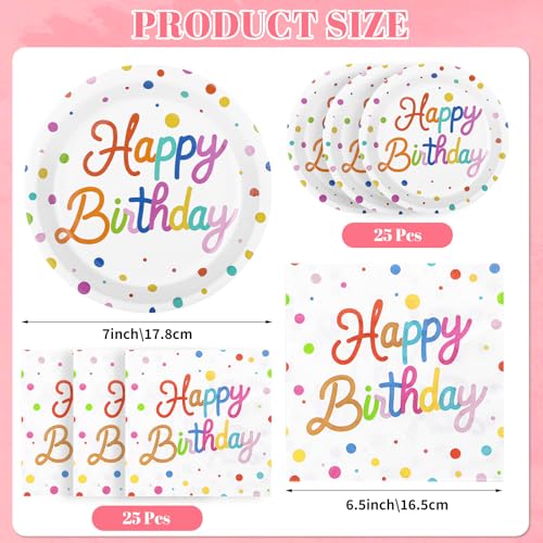 Happy Birthday Floral Paper Plates & Napkins Set - 50 Pcs