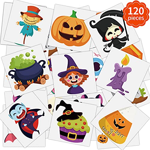 FINGOOO Halloween Temporary Tattoos for Kids - 120 Pcs Waterproof Party Favors