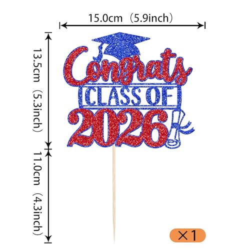 Class of 2026 Glitter Graduation Cake Topper