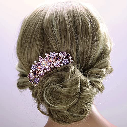 Aimimier Purple Crystal Rhinestone Bridal Hair Comb for Wedding
