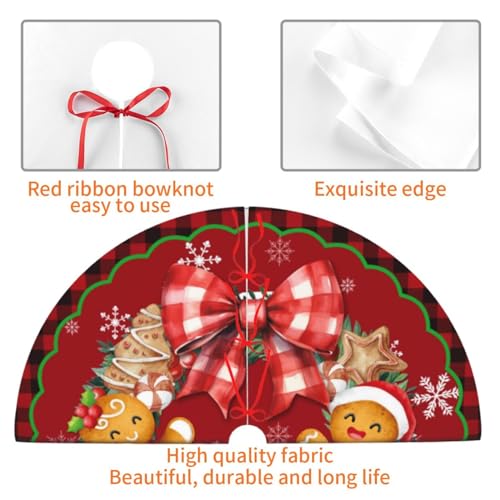 Buffalo Check Christmas Tree Skirt - 36 Inch Gingerbread Man Holiday Mat