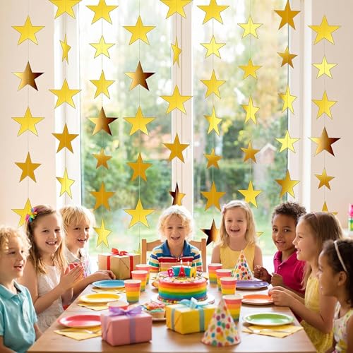 Gold Star Streamers 78FT - Double-Sided Hanging Decor for Parties