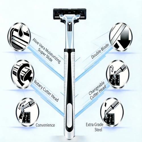 BOROLA Men Shaving Razor Set with Dual-Layer Blades, 6 Refills and Case