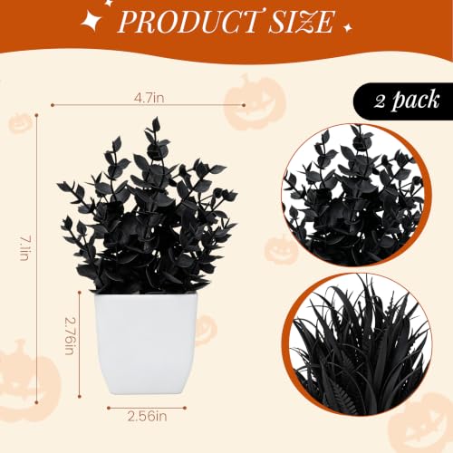 Der Rose 2-Pack Artificial Black Potted Plants for Bathroom Halloween Decor