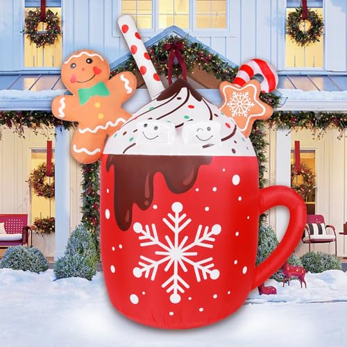 6ft Gingerbread Inflatable Christmas Decorations with Hot Cocoa Mug, Outdoor Yard Decor