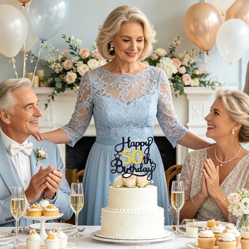 Elegant Black Gold Glitter 50th Birthday Cake Topper