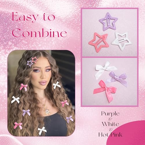 YAEISM 24PCS Y2K Star Hair Bows & Mini Barrettes in 3 Colors