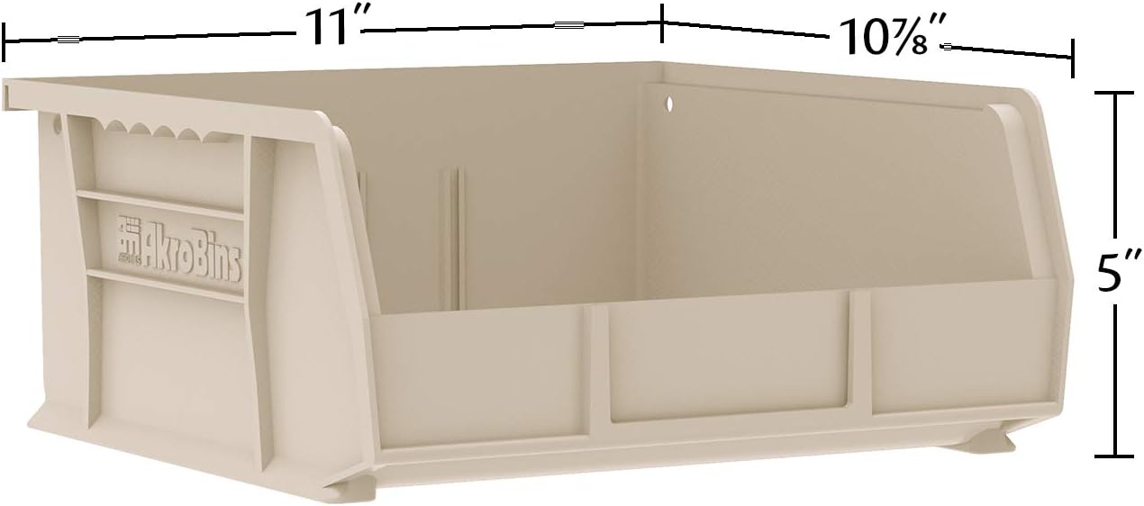 Akro-Mils Plastic Storage Bins - Space-Saving Stackable Organizers for Garage & Pantry | 11" x 11" x 5", Stone, 6-Pack