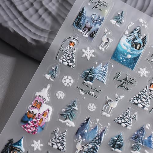 TailaiMei Christmas Nail Decals Stickers - 3 Sheets Self-Adhesive Santa Snowman Holiday Nail Art Decorations