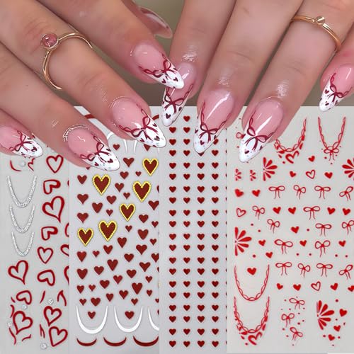 Valentine's Day Red Heart Nail Art Stickers 8-Sheet Self-Adhesive Decals