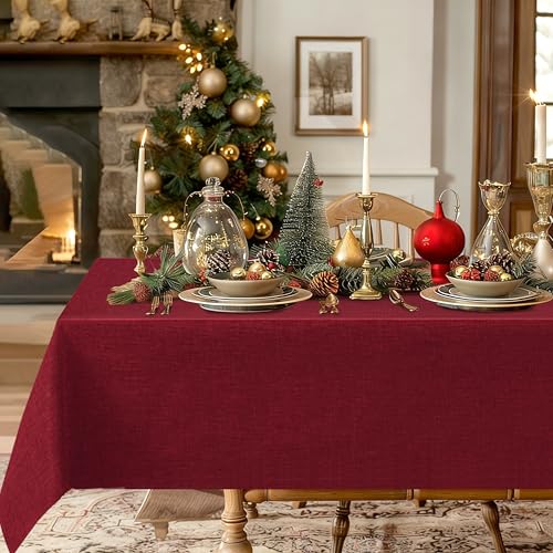 Hiasan Faux Linen Square Tablecloth 54 x 54 Inch Red for Holiday & Party