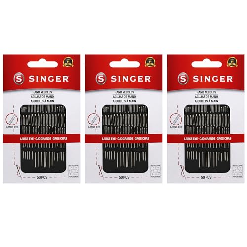 SINGER 50 Pack Large Eye Hand Sewing Needles - Assorted Sizes, Model 00133