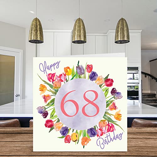 68th Birthday Card for Women - Watercolour Tulips Bouquet