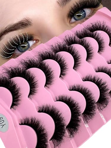 HBZGTLAD 3D Natural False Mink Eyelashes - 8 Pairs Long Makeup Lashes Y09