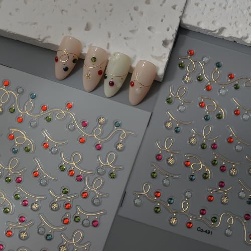 LYLYNB 5D Embossed Christmas Nail Art Stickers Self Adhesive Decals