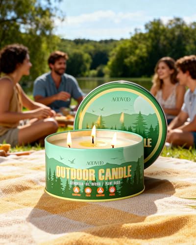 AOOVOO Citronella Candle - 12oz 3-Wick Outdoor Soy Wax Candle