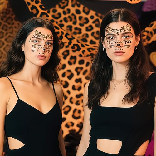 Leopard Face Temporary Tattoos 2-Sheet Halloween Fake Tattoos for Kids and Adults