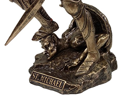 Religious Saint Michael and Gabriel Statues Set - Hand Painted Bronze Finish, 9 1/4 Inch Tall