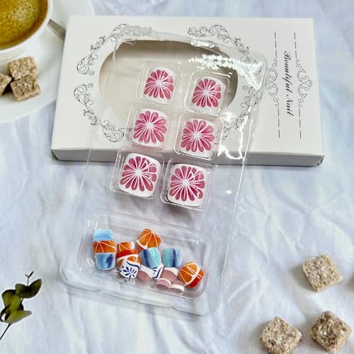 Short Square Press on Toenails Lemon Fruit Fake Toe Nails Acrylic Glossy
