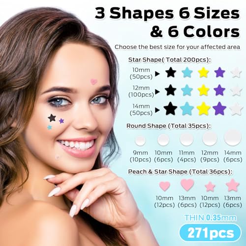 VOZRO Cute Pimple Patches - 271 Count Colorful Hydrocolloid Acne Stickers with Salicylic Acid & Tea Tree Oil