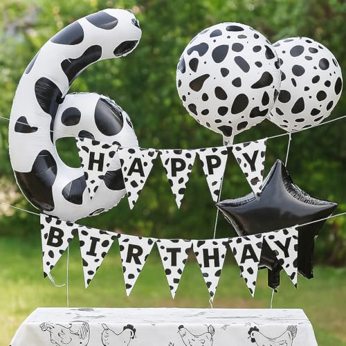 Cow Print Number 6 Balloon Set for 6th Birthday Party Decorations