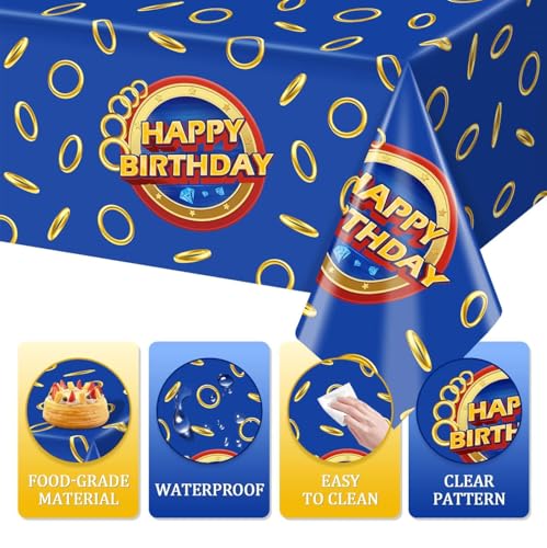 Blue Gold Cartoon Birthday Party Tablecloths - 3 Pack