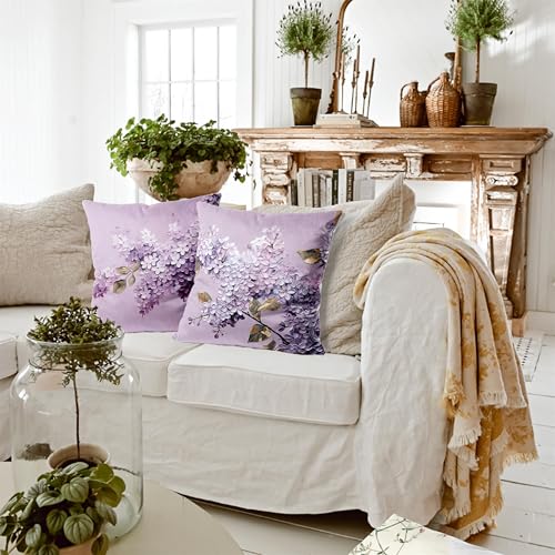 Purple Floral Velvet Throw Pillow Covers 18x18 - Set of 2