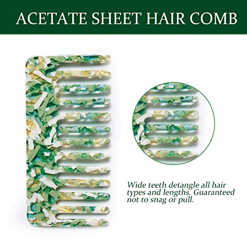 Cellulose Wide Tooth Detangling Comb 2 Pack - Green Hair Comb