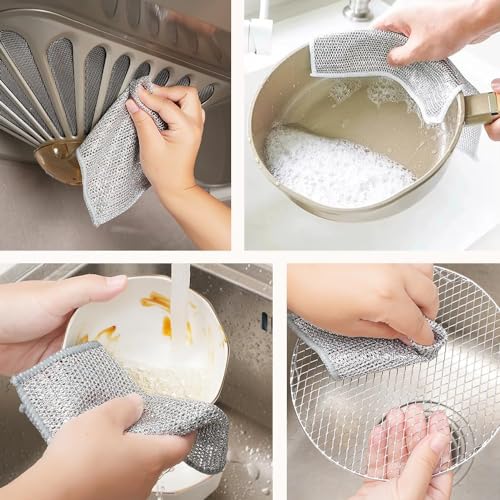 8 Pcs Double Layer Dishwashing Rags - Non-Scratch Cleaning Cloths